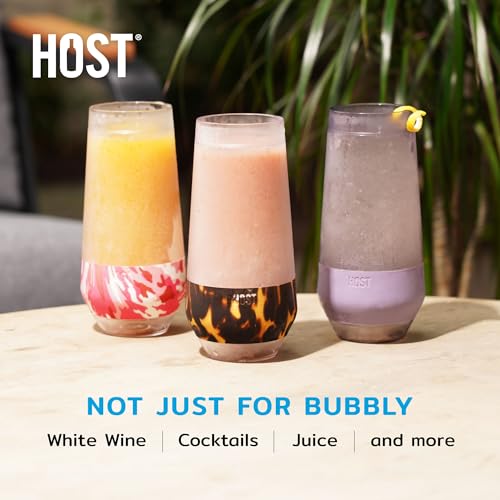 HOST Champagne Freeze Double-Walled Stemless Wine Glasses Freezer Cooling Cups with Active Cooling Gel and Insulated Silic...