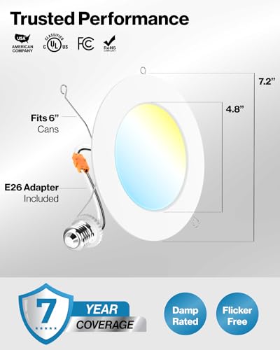 Sunco 24 Pack Retrofit LED Recessed Lighting 6 Inch, Can Lights for Ceiling, 1200 LM, 15W, Selectable CCT 2700K/3000K/4000...