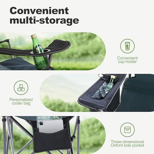 LET'S CAMP Oversized Folding Camping Chair Portable Outdoor Heavy Duty Padded Chairs Lawn Chair with Cup Holder, Storage P...