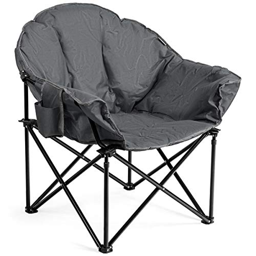 S AFSTAR Oversized Camping Chair, Cushion Padded Moon Round Saucer Chair w/Cup Holder & Carry Bag, Outdoor Leisure Chair, ...
