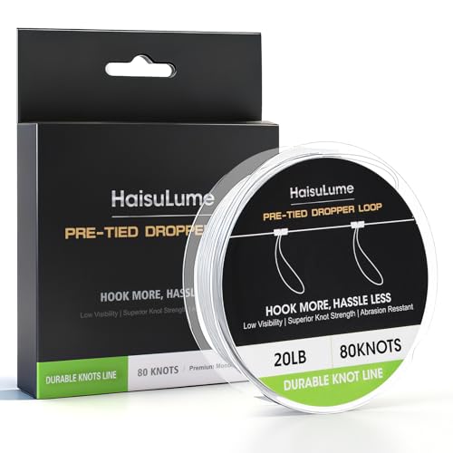 Pre-Tied Dropper Loop Knots Fishing Line, 80 Knots Monofilament Leader with 5.5" Loop Diameter & 18" Spacing, Saltwater & ...