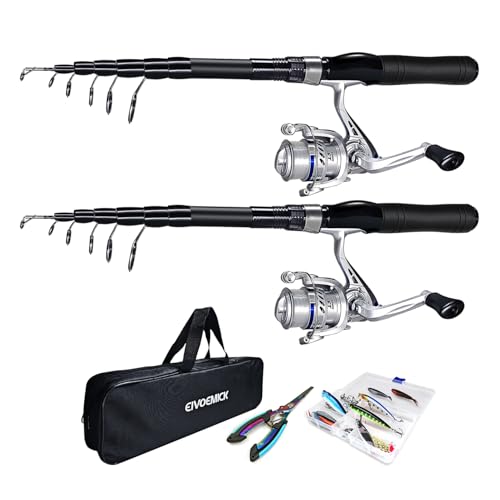 Fishing Rod and Reel Combos, 2PC Telescopic Fishing Pole Spinning Reels Sets, Collapsible Fishing Rod Full Kit with with F...