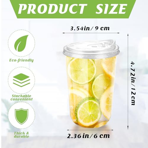 16oz Disposable Stemless Glasses With Strawless Sip Lids,PET Disposable Drinking Cups,Clear Plastic Wine Glasses for Parti...