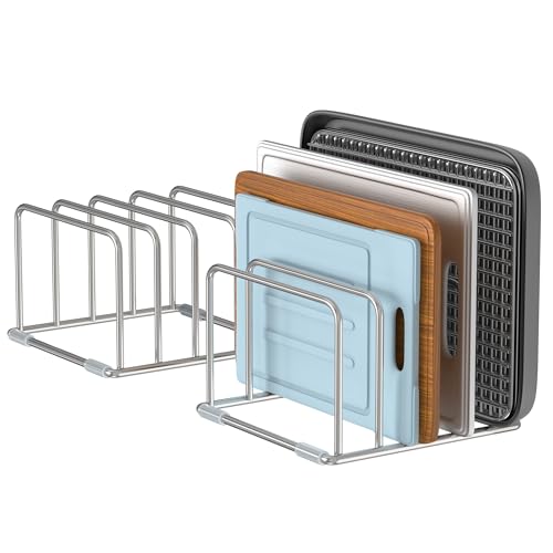 LAEMYFYRE Cutting Board Holder Stand, Chopping Board Organizer Rack with 304 Stainless Steel, Cookie Sheet Storage Organiz...