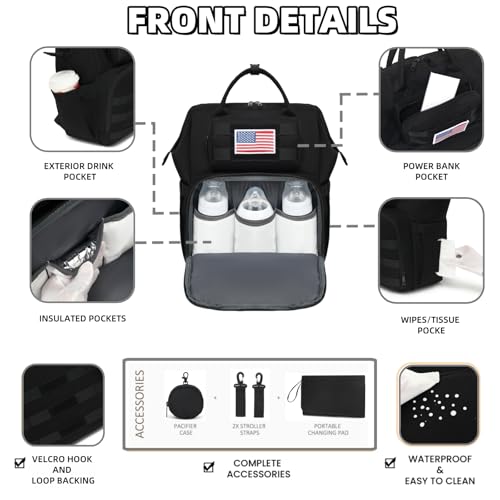 ROSEGIN Diaper Bag Backpack for Dad and Men, Large Travel Baby Bag with Changing Pad, Pacifier Case, Removable Flag Patch...