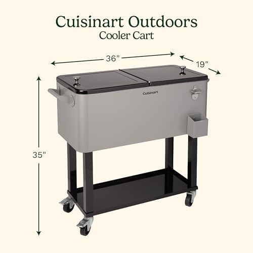 Cuisinart 80 Qt Cooler Cart, Portable Outdoor Beverage Cooler with Storage Shelf, Bottle Opener and Cap Collector, Summer ...