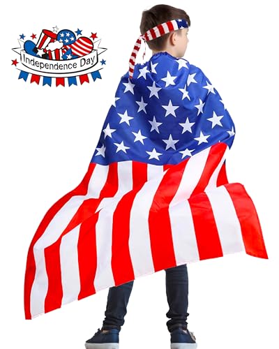 BleSky Kids 4th of July American Flag Costume Cape, American Flag Patriotic Independence Day Holiday Costumes Celebratio P...