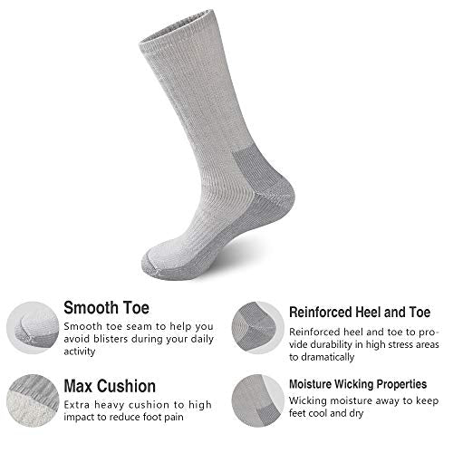 GKX Men's Merino Wool Moisture Wicking Outdoor Hiking Trekking Work Cushion Crew Socks 9-11,10-13