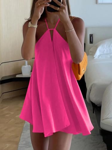 SOLY HUX Women's Mini Dress Halter Neck Sleeveless Tie Backless Swing Flowy Beach Dresses Summer Vacation Clothes