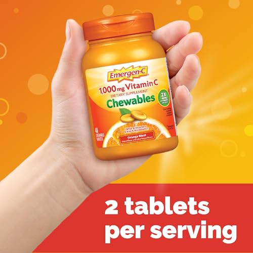 Emergen-C Chewable Vitamin C 1000mg, With B Vitamins And Antioxidants Tablet (40 Count, Orange Blast Flavor), Dietary Supp...