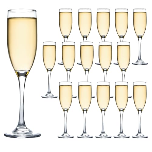 UMEIED 6 Oz Classic Champagne Flutes Set of 16, Long Stemmed Crystal Clear Champagne Glasses, Sparkling Wine Glasses for H...
