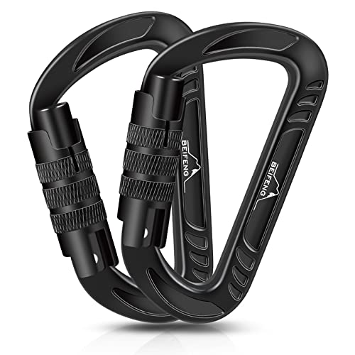 BEIFENG Heavy Duty Lightweight Locking Carabiner Clips D Ring for Camping Hiking Outdoor Gym etc, Carabiner with Lock Smal...