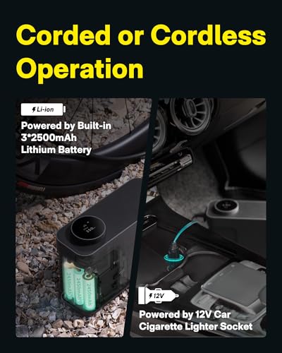 HOTO Air Pump Master, Portable Cordless Tire Inflator, Electric Air Pump with 9 Pump Modes, 12V DC Car Connector for Car, ...