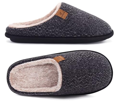 COFACE Mens Cozy Memory Foam Scuff Slippers Casual Slip On Warm House Shoes Indoor/Outdoor Sandal Slippers With Arch Suppo...