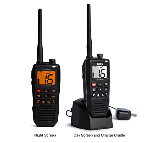 Uniden Atlantis 275 Handheld Two-Way VHF Marine Radio, Floating IPX8 Submersible Waterproof, Large Dual-Color Screen, 6-Wa...