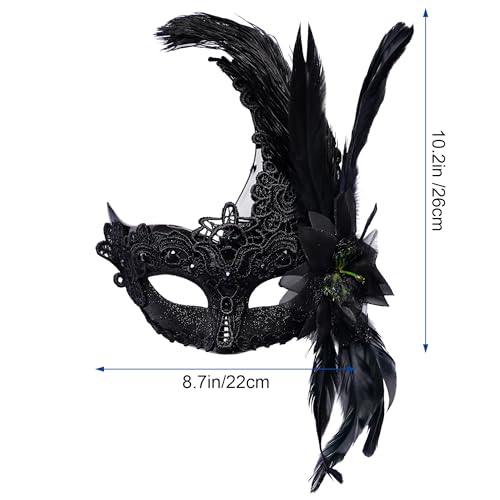 Yymobt Feather Masquerade Mask Feather Venetian Mask for Women Cosplay Party Halloween Mardi Gras Christmas Masque