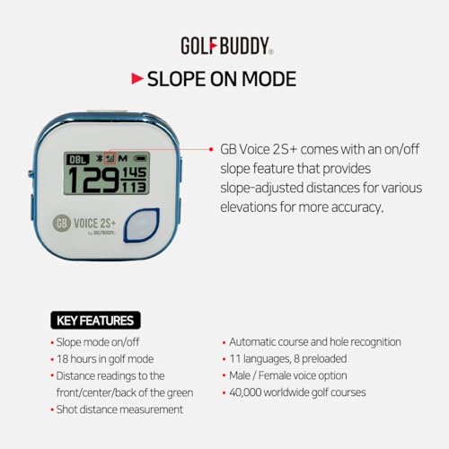 GOLFBUDDY Voice 2S+ Talking GPS Rangefinder, Clip on Hat Golf Navigation, Slope Mode on/Off, 18 Hours Battery Life, Shot D...