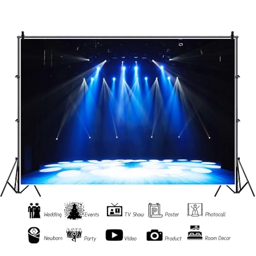 Leowefowa 5x3ft Vinyl Stage Concert Backdrop Spotlight Lights Night Club Photo Background Let's Glow Crazy Theme Party Dec...
