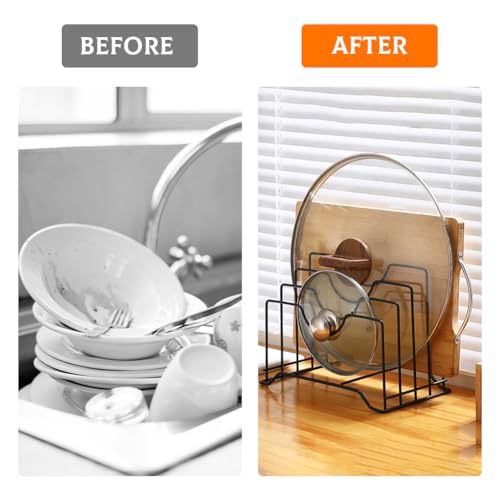 Sunicon Cutting Board Holder Rack, Pot Pan Lids Holder Chopping Board Organizer Thin Bakeware Tray Dry Display Stand for K...