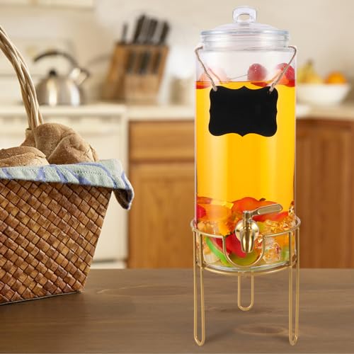 1.5 Gallon Drink dispenser, Glass Beverage Dispenser With Stand, Drink Dispensers for Parties With Stainless Steel Spigot...