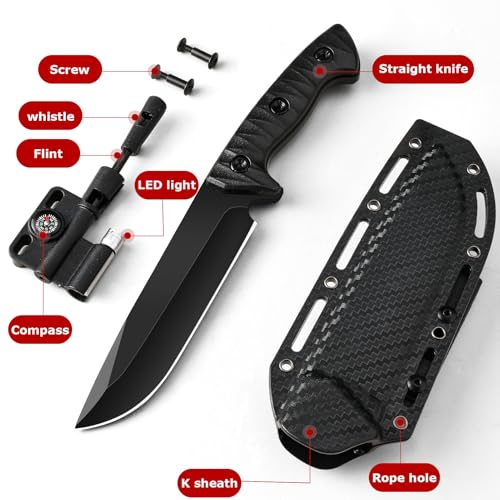 xiaotianlai Survival Knife with Fire Starter and Kydex Sheath,10.16" Full Tang Fixed Blade Hunting Knife with G10 Handle f...