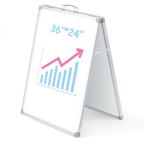 Lincia 36 x 24 Inch Portable Dry Erase Board with Stand, Foldable White Board Double Sided Whiteboard Easel, Silver Alumin...