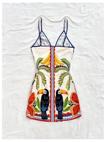 SOLY HUX Women's Tropical Print Mini Dress Summer Wrap V Neck Bow Tie Vacation Dresses