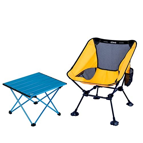 iClimb 1 Anti-Sinking Large Feet Chair and 1 Folding Table Bundle, Ultralight Compact for Solo Adult Outdoor Backpacking C...
