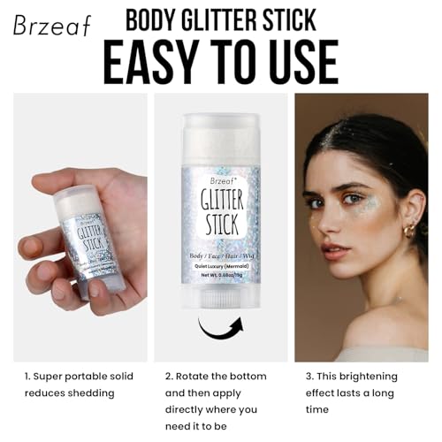 Brzeaf Waterproof Mermaid Glitter Stick, Shimmery& Long Lasting, Christmas Hair Eyeshadow Face Body Glitter, Singer Concer...