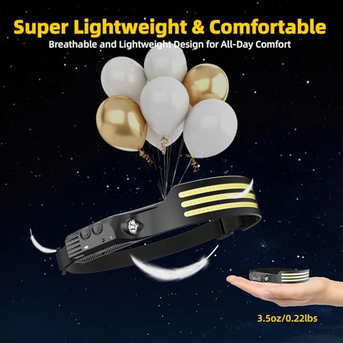 Eatelsin 2PCS Headlamp Rechargeable, Motion Sensor 230° COB Head Lamp, Headlights for Forehead, Hard hat Light for Adults,...