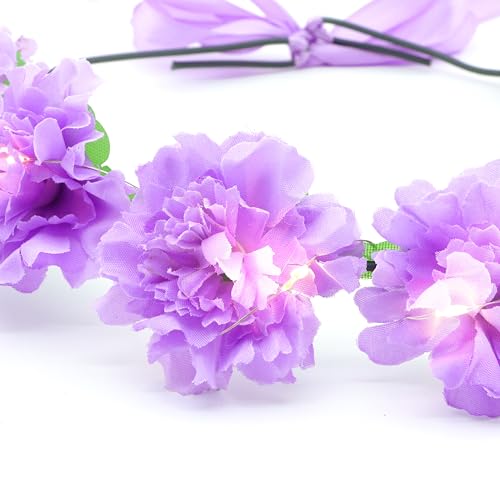 Atifober Purple Flower Crown - Led Light Up Headbands for Women, Glowing Wreath Headpiece, Luminous Floral Crowns for Birt...