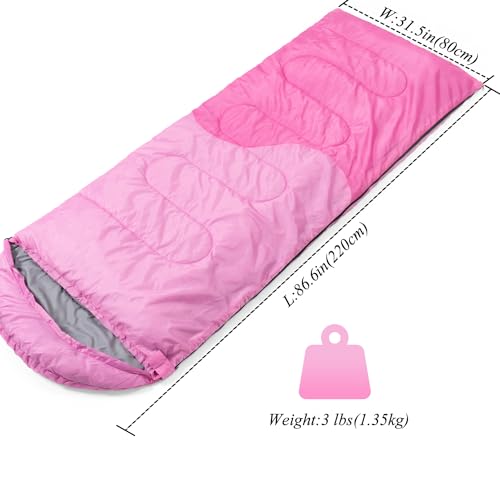 Sleeping Bag - 3 Seasons for Adults Kids Boys Girls Camping Hiking - Warm Cold Weather Lightweight Portable with Compressi...