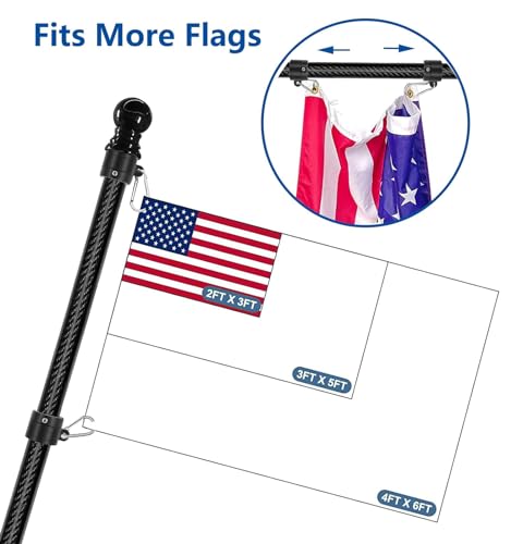 5FT/6FT Outdoor Flag Pole for House, Carbon Fiber Design Heavy Duty Flagpole with Tangle Free Spinning Grommets, High Wind...