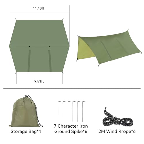 FIRINER Hammock Rain Fly Tent Tarp (11.5x9.5ft) Large Ultralight Camping Tarps Waterproof Portable Backpacking Multifuncti...