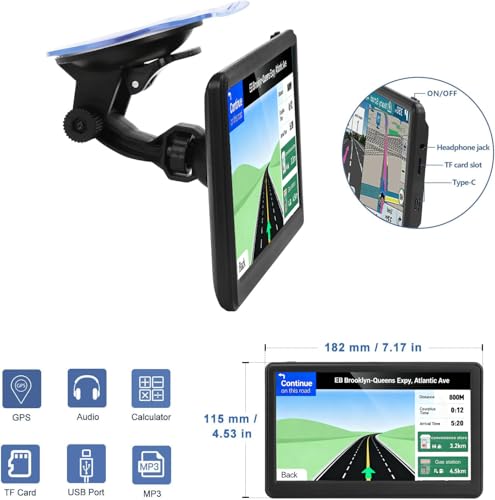 Car GPS Navigation, 2025 Map 7 inch Touch Screen Car GPS, Voice Turn Direction Guidance, Support Speed and Red Light Warni...
