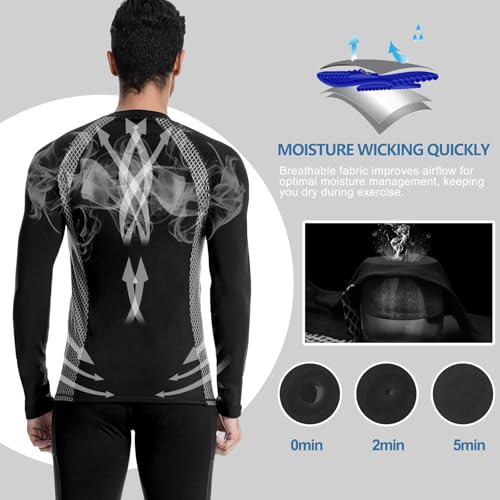 Men's Thermal Compression Shirt Fleece Lined Long Sleeve Thermal Shirts Athletic Base Layer Top Cold Weather Gear Black