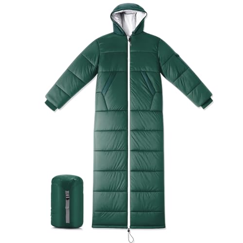 Macarrie Wearable Sleeping Bag for Adults with Sleeves and Hood, 74 Inch Long 0 Degree Cold Weather Insulated Weather Slee...