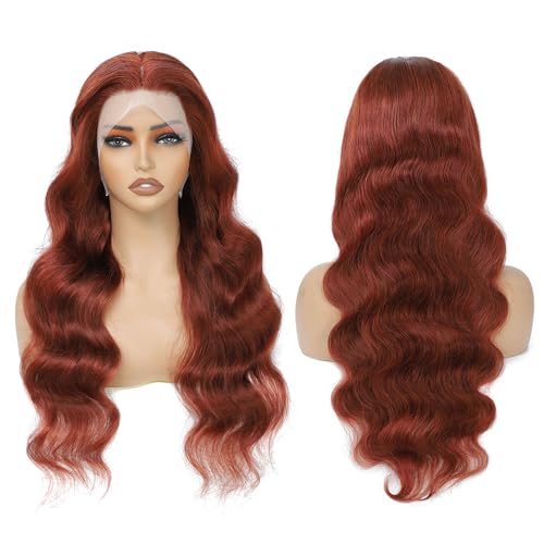 Reddish Brown Lace Front Wigs Human Hair 28 Inch 13x4 Body Wave HD Lace Frontal Wigs Human Hair for Women 180 Density Auburn Colored Copper Red Pre Plucked