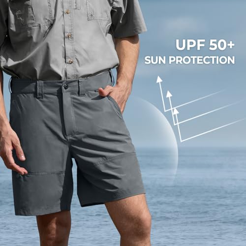 KastKing Cool Caster Men's Fishing Shorts, UPF 50+ Hiking Shorts, 10.5” and 7.5” Available, Water Repellent, 4-Way Stretch