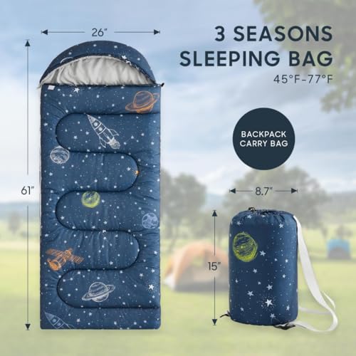 Wake In Cloud - Kids Sleeping Bag for Boys Toddlers, Camping in Warm Cold Weather, Backpacking Lightweight Compact Outdoor...
