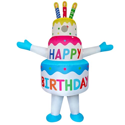 DAHAKII Funny Inflatable Birthday Cake Costume Cosplay Blow-Up Suit/Outfit for Adult/Birthday/Halloween/Christmas