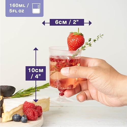 MATANA 50 pc Mini Clear Plastic Wine Glasses with Stem for Parties (5oz) - 4 Inch Plastic Wine Cups, Wine Goblets Perfect ...