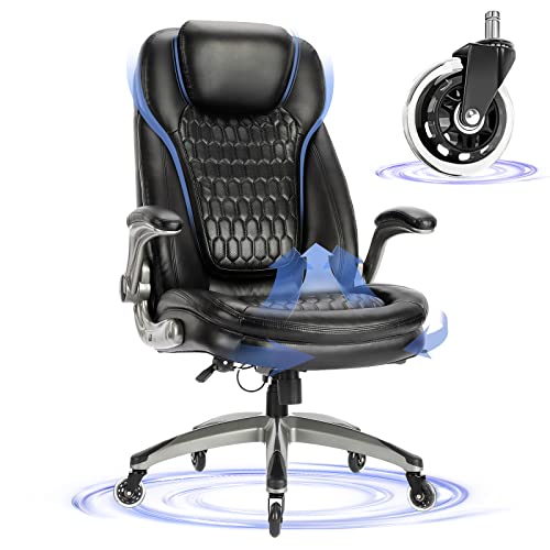 Executive Office Chair-Ergonomic Computer Desk Chair, High Back Leather Chair with Padded Flip-up Arms, Swivel Home Office...