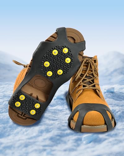 Ice Cleats for Shoes and Boots, Non-Slip Traction Crampons 10 Steel Studs, for Shoes/Boots, Snow Ice Walking