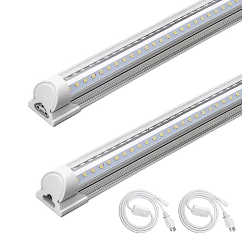 Barrina T8 LED Shop Light 4FT, 40W 5500LM 5000K, Clear Cover, Garage Lights Ceiling, V-Shape LED Light Fixture, Work Shop ...