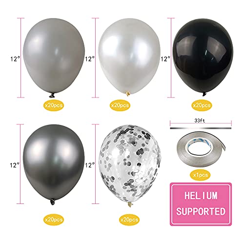 100pcs Chrome Metallic Balloons and Confetti Balloons 12 Inch Latex Party Balloons Silver Black White Balloon for Wedding ...