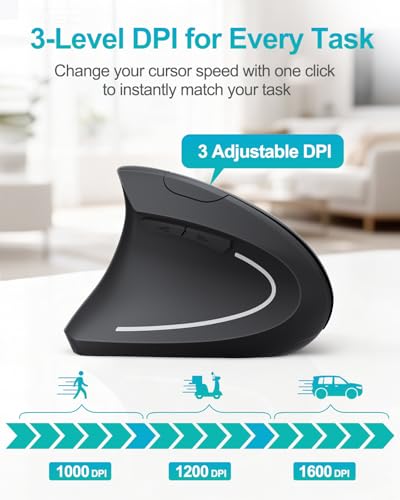 Lekvey Left Handed Ergonomic Mouse, Vertical Wireless Mouse for Left Hand, 2.4G USB Carpal Tunnel Lefty Mouse, 3 Adjustabl...