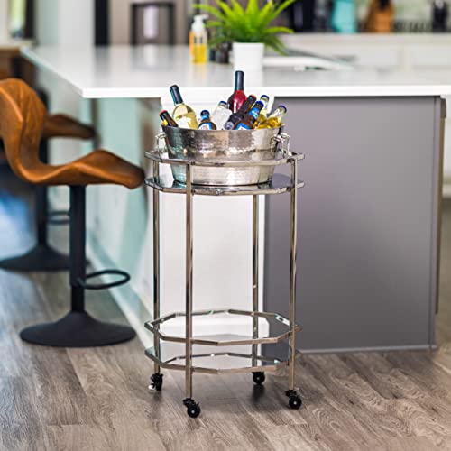 BREKX Hammered Stainless-Steel Beverage Tub, Double-Walled Insulated Anchored Drink Tub & Ice Bucket with Double Hinged Ha...