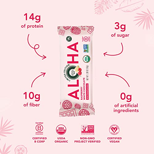 ALOHA Organic Plant Based Protein Bars | Raspberry White Chocolate | 12 Count, 1.98oz Bars | Vegan, Low Sugar, Gluten Fre...