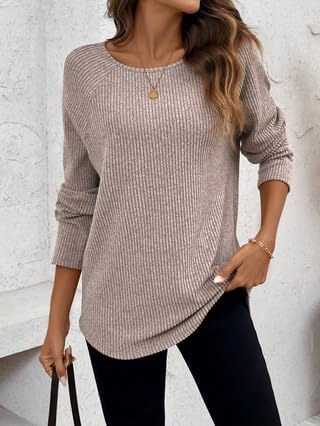 Women's Casual Long Sleeve T Shirt Crewneck with Side Split Summer Pullover Loose Tunic Tops